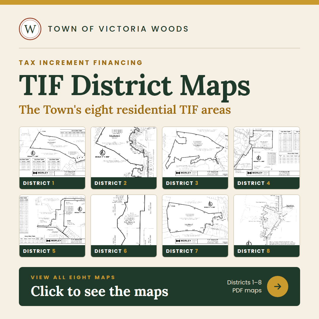 TIF District Maps: the Town of Victoria Woods eight residential TIF areas, Districts 1 through 8.